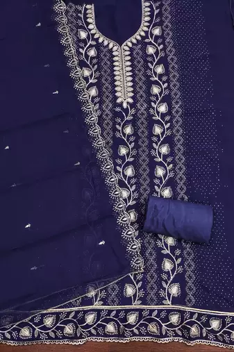 Women's blue embroiderd georgette dress material