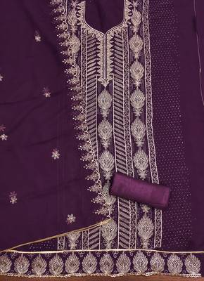 Women's purple embroiderd georgette dress material 2