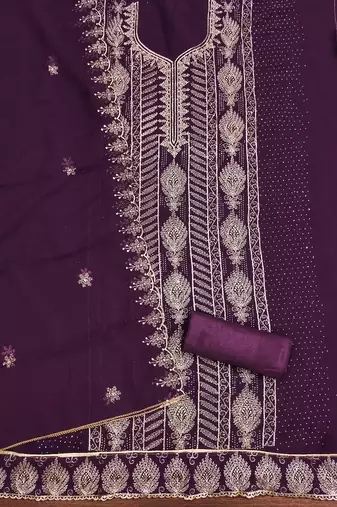 Women's purple embroiderd georgette dress material