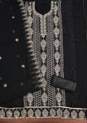 Women's black embroiderd georgette dress material 2