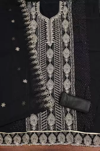 Women's black embroiderd georgette dress material