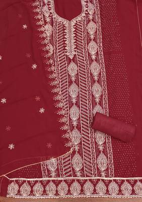Women's maroon embroiderd georgette dress material 2