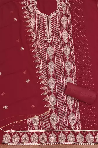 Women's maroon embroiderd georgette dress material