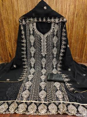 Women's black embroiderd georgette dress material 3