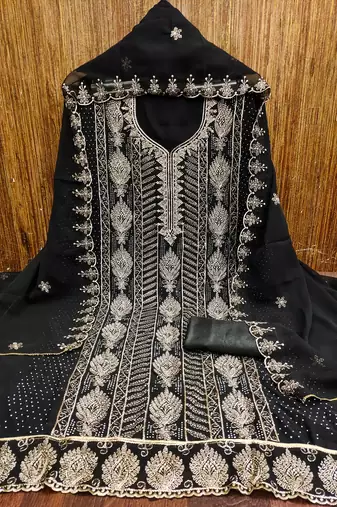 Women's black embroiderd georgette dress material
