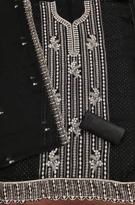 Women's black embroiderd georgette dress material 2