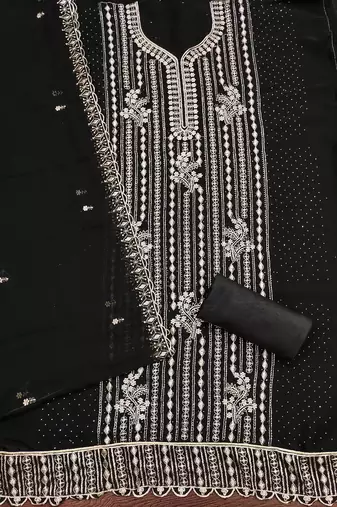 Women's black embroiderd georgette dress material