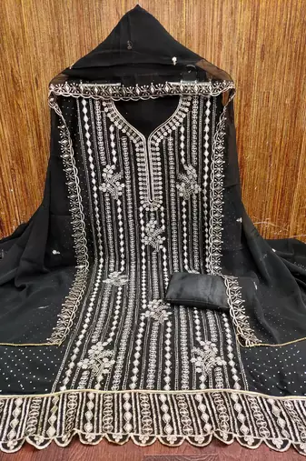 Women's black embroiderd georgette dress material