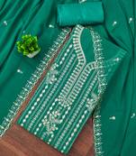Women's sea green embroiderd georgette dress material