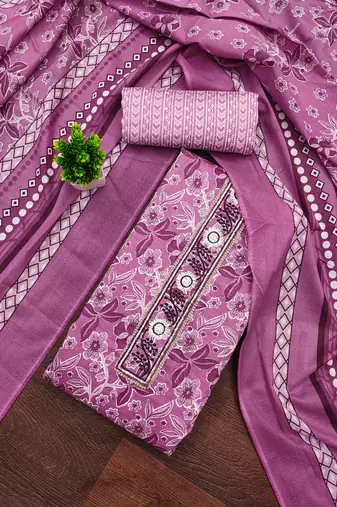 Women's multi unstitched embroiderd cotton dress material 