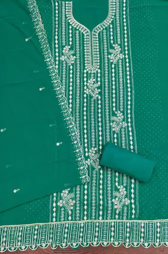 Women's sea green embroiderd georgette dress material