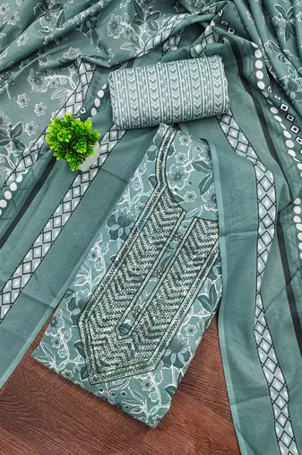 Women's multi unstitched embroiderd cotton dress material 