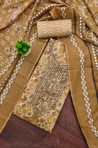 Women's multi unstitched embroiderd cotton dress material 
