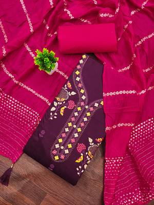 Women's purple embroiderd jaam cotton dress material 1