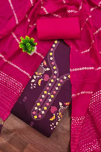 Women's purple unstitched embroiderd jaam cotton dress material 