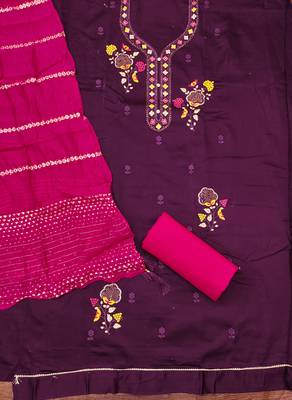 Women's purple embroiderd jaam cotton dress material 2