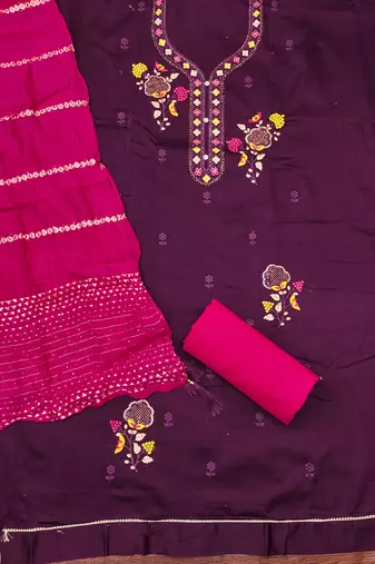 Women's purple embroiderd jaam cotton dress material