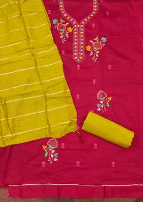 Women's pink embroiderd jaam cotton dress material 2