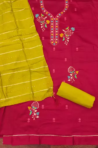 Women's pink embroiderd jaam cotton dress material