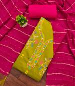 Women's mehandi unstitched embroiderd jaam cotton dress material