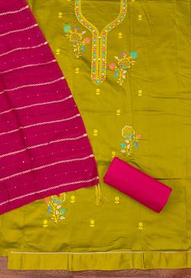 Women's mehandi embroiderd jaam cotton dress material 2