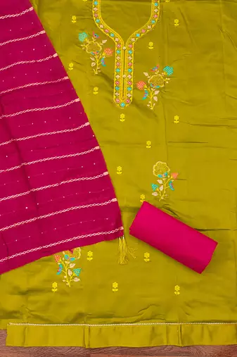 Women's mehandi embroiderd jaam cotton dress material