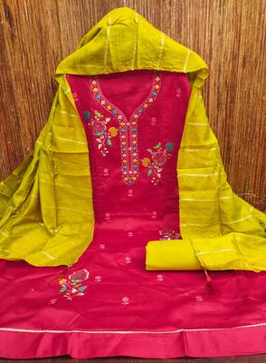 Women's pink embroiderd jaam cotton dress material 3