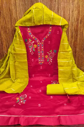 Women's pink embroiderd jaam cotton dress material