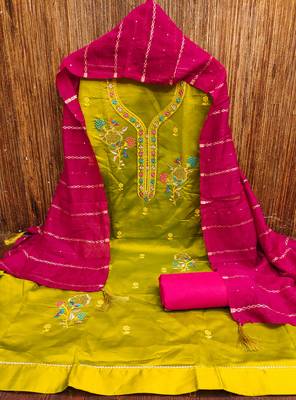 Women's mehandi embroiderd jaam cotton dress material 3