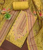 Women's yellow printed muslin cotton dress material