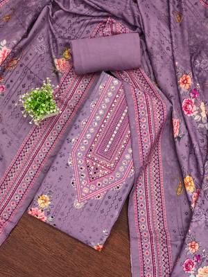 Women's purple printed muslin cotton dress material 1