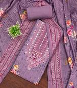 Women's purple unstitched printed muslin cotton dress material