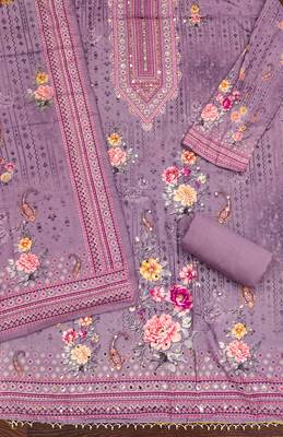 Women's purple printed muslin cotton dress material 2