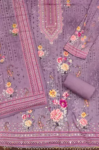 Women's purple printed muslin cotton dress material