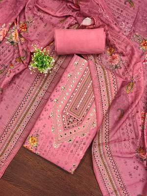 Women's pink printed muslin cotton dress material 1