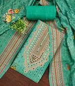 Women's green printed muslin cotton dress material
