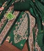 Women's green printed muslin cotton dress material