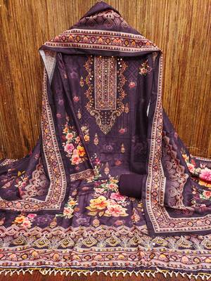 Women's voilet printed muslin cotton dress material 3
