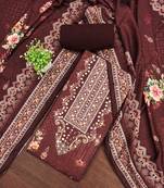 Women's brown unstitched printed muslin cotton dress material