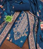 Women's blue printed muslin cotton dress material