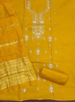 Women's yellow embroiderd pc cotton dress material 2