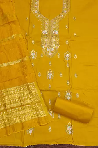 Women's yellow embroiderd pc cotton dress material