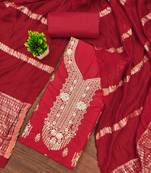 Women's red unstitched embroiderd pc cotton dress material 