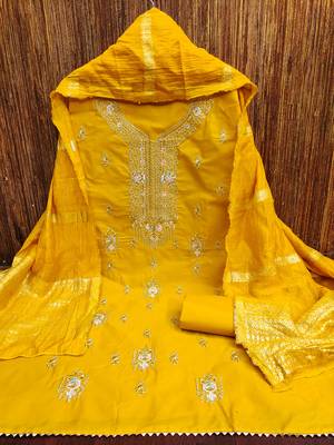 Women's yellow embroiderd pc cotton dress material 3
