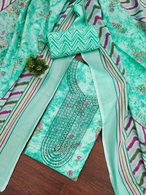 Women's sea green gala work cotton dress material 1
