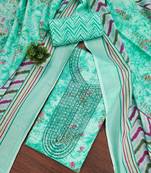 Women's sea green gala work cotton dress material