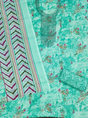 Women's sea green gala work cotton dress material 2