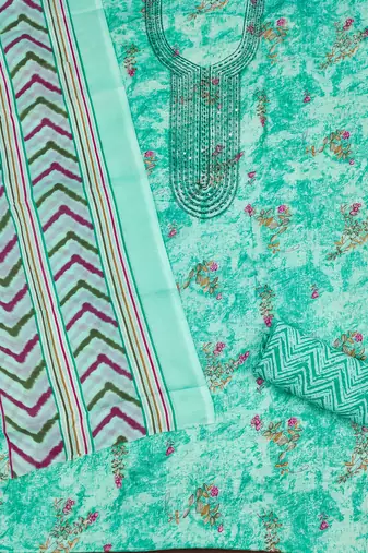 Women's sea green gala work cotton dress material