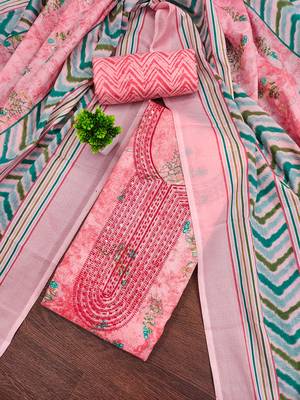 Women's pink gala work cotton dress material 1