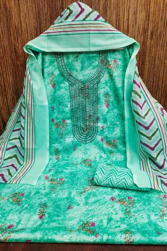 Women's sea green gala work cotton dress material